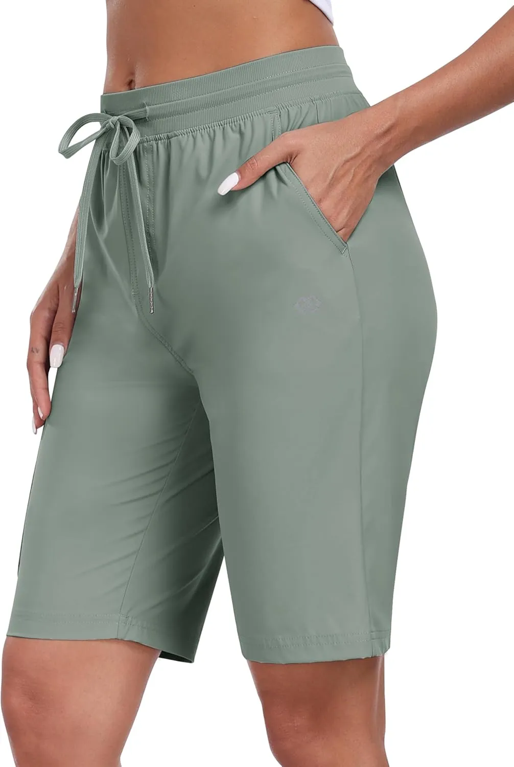 MoFiz Womens 10" Long Shorts for Women Quick Dry Women Hiking Cargo Shorts Knee Length Shorts with Zip Pockets