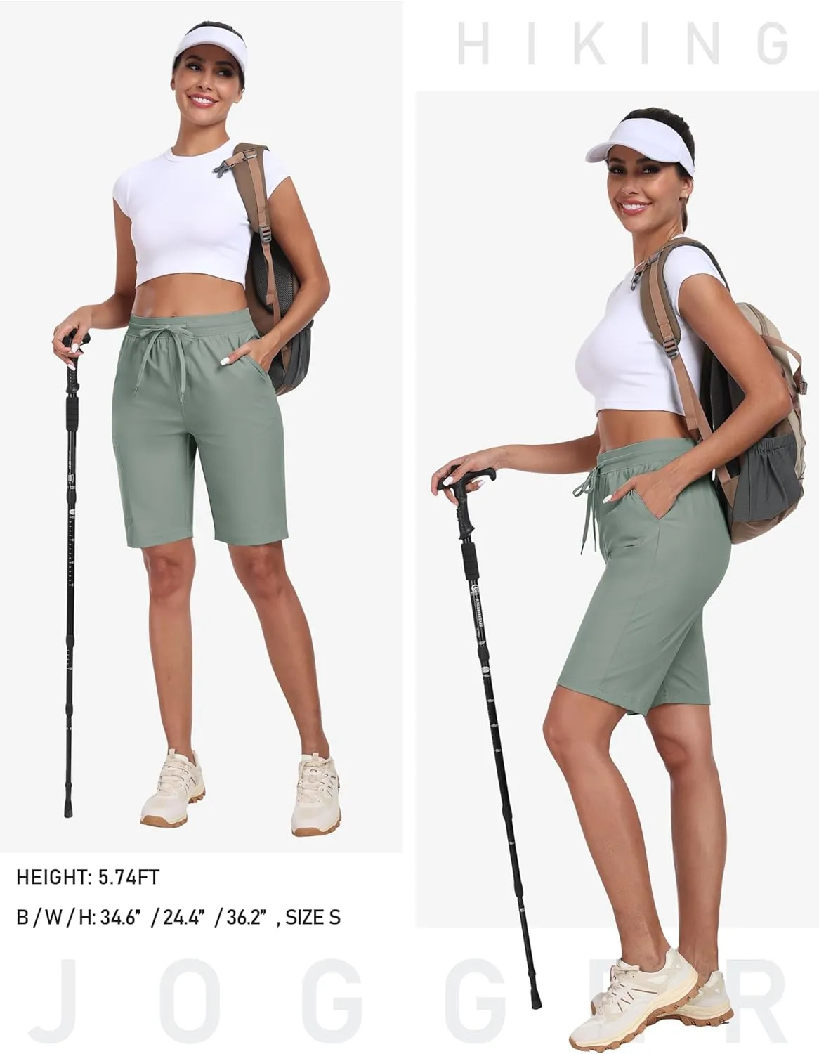 MoFiz Womens 10" Long Shorts for Women Quick Dry Women Hiking Cargo Shorts Knee Length Shorts with Zip Pockets