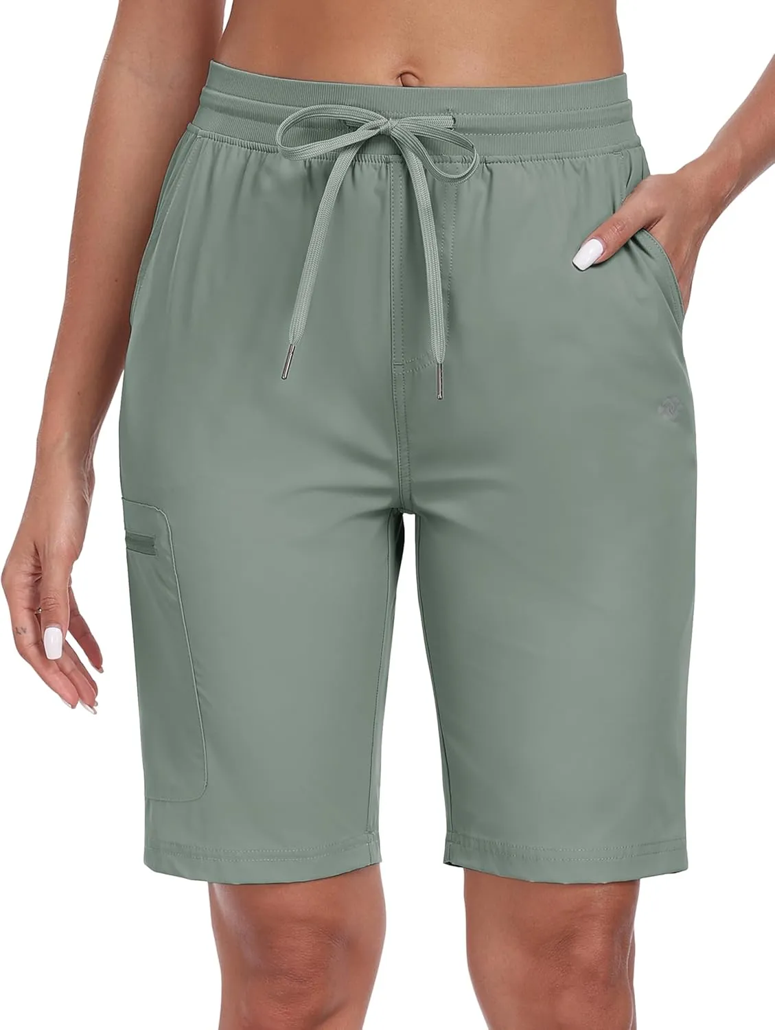 MoFiz Womens 10" Long Shorts for Women Quick Dry Women Hiking Cargo Shorts Knee Length Shorts with Zip Pockets