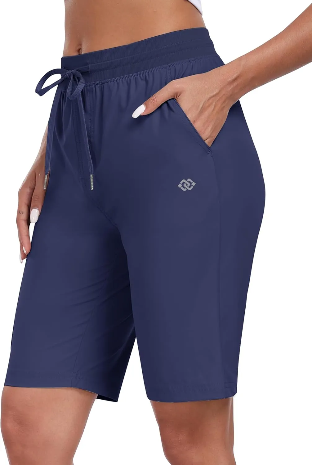 MoFiz Womens 10" Long Shorts for Women Quick Dry Women Hiking Cargo Shorts Knee Length Shorts with Zip Pockets