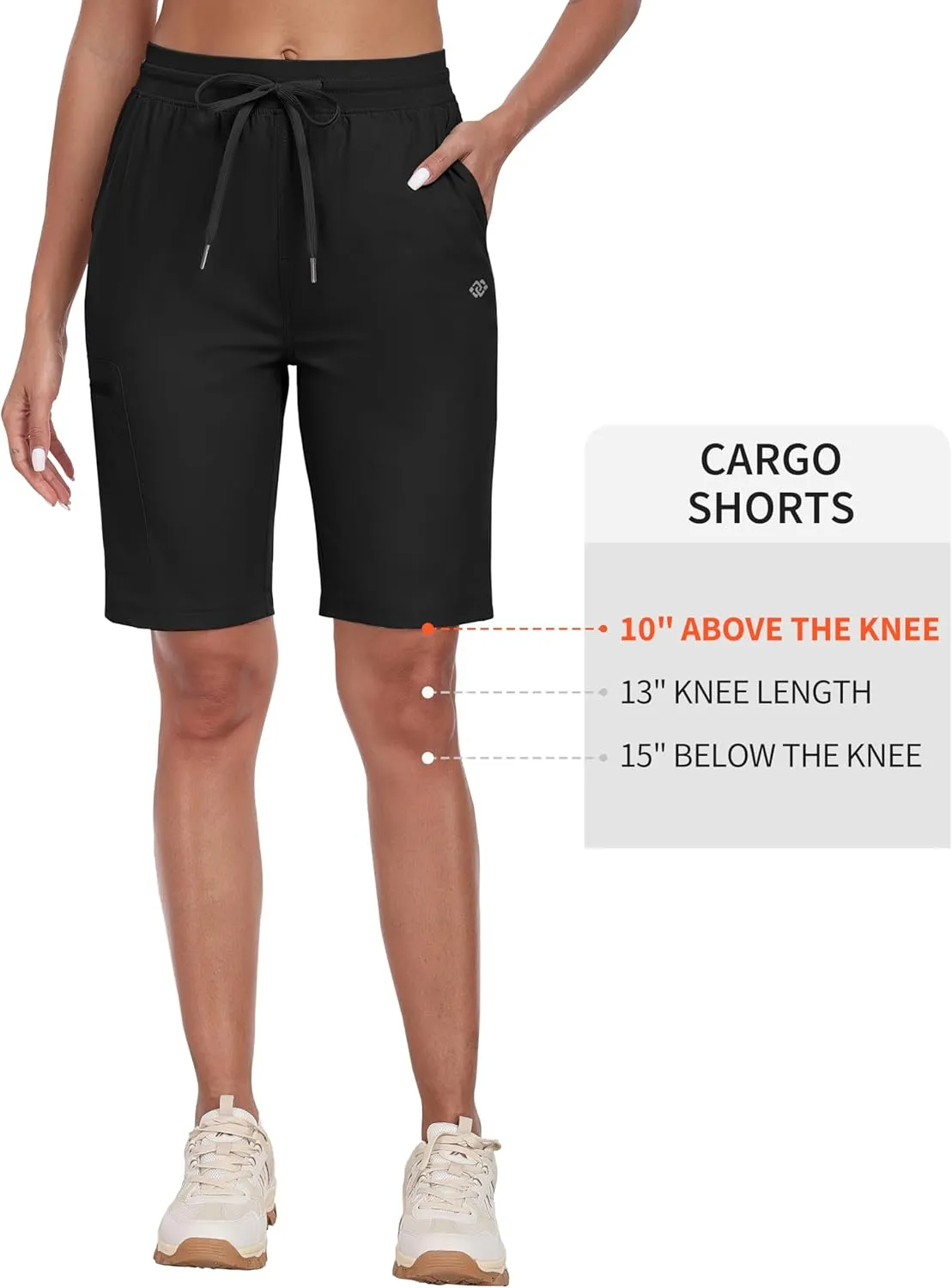 MoFiz Womens 10" Long Shorts for Women Quick Dry Women Hiking Cargo Shorts Knee Length Shorts with Zip Pockets