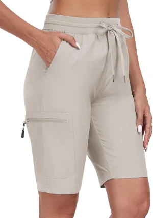 MoFiz Womens 10" Long Shorts for Women Quick Dry Women Hiking Cargo Shorts Knee Length Shorts with Zip Pockets