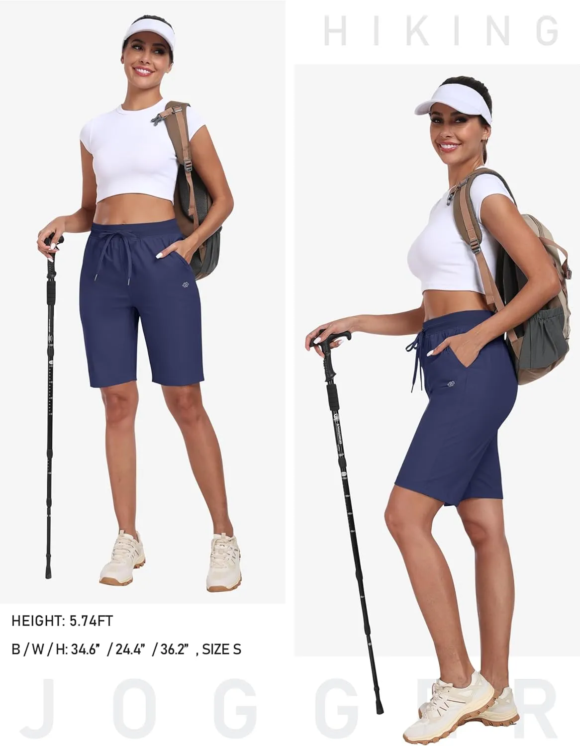 MoFiz Womens 10" Long Shorts for Women Quick Dry Women Hiking Cargo Shorts Knee Length Shorts with Zip Pockets