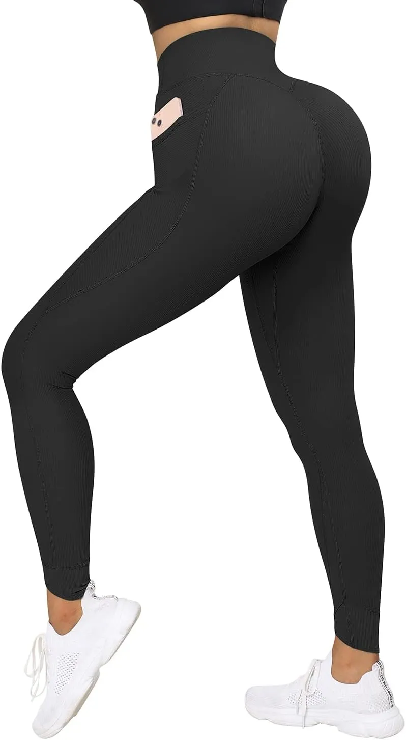 MOOSLOVER Women V Cross Waist Butt Lifting Leggings with Pockets High Waisted Yoga Pants
