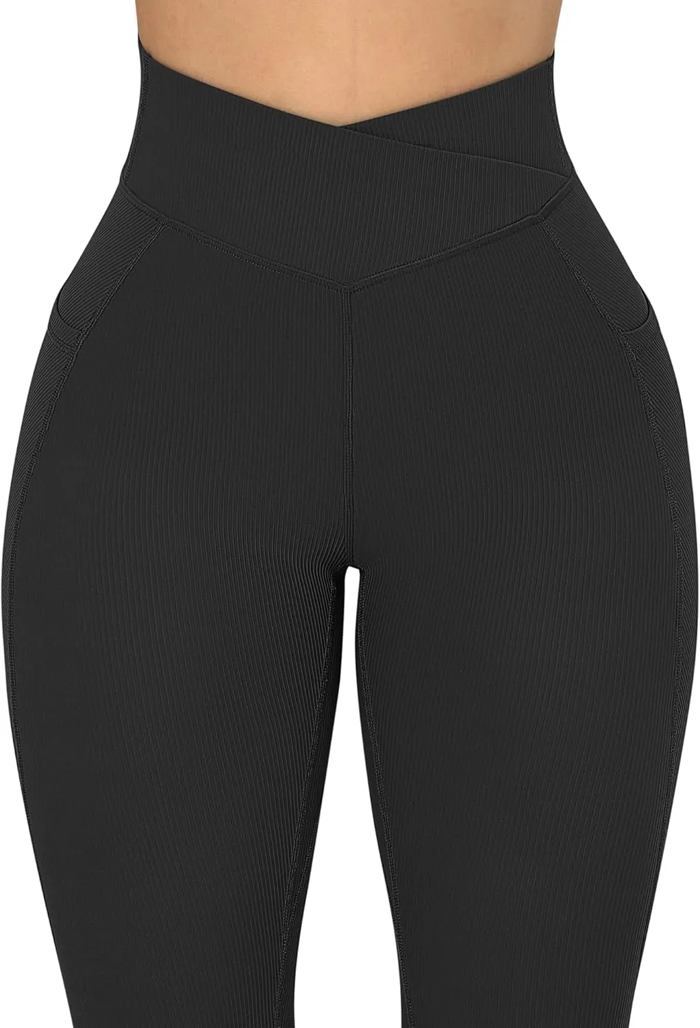 MOOSLOVER Women V Cross Waist Butt Lifting Leggings with Pockets High Waisted Yoga Pants