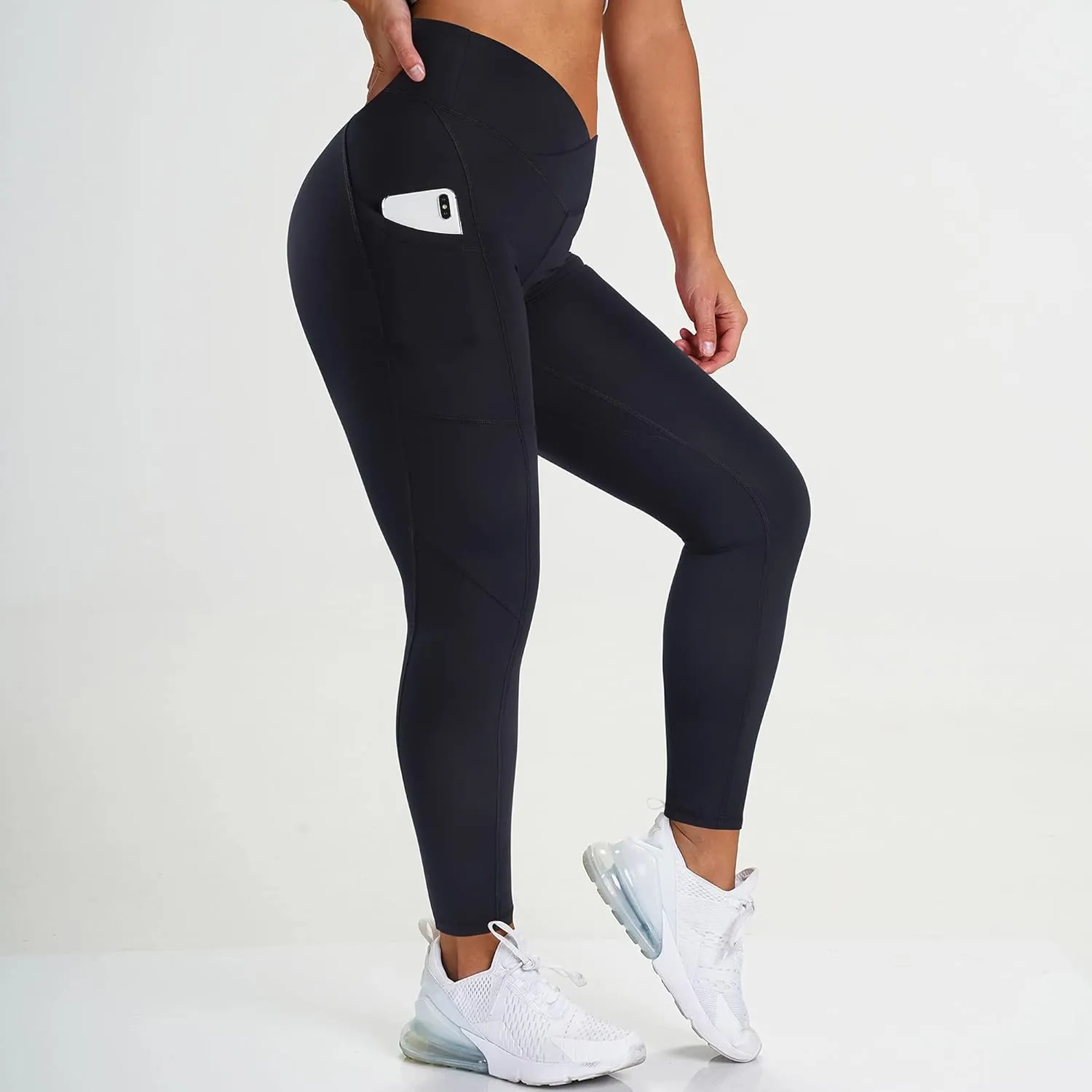 MOOSLOVER Women V Cross Waist Butt Lifting Leggings with Pockets High Waisted Yoga Pants