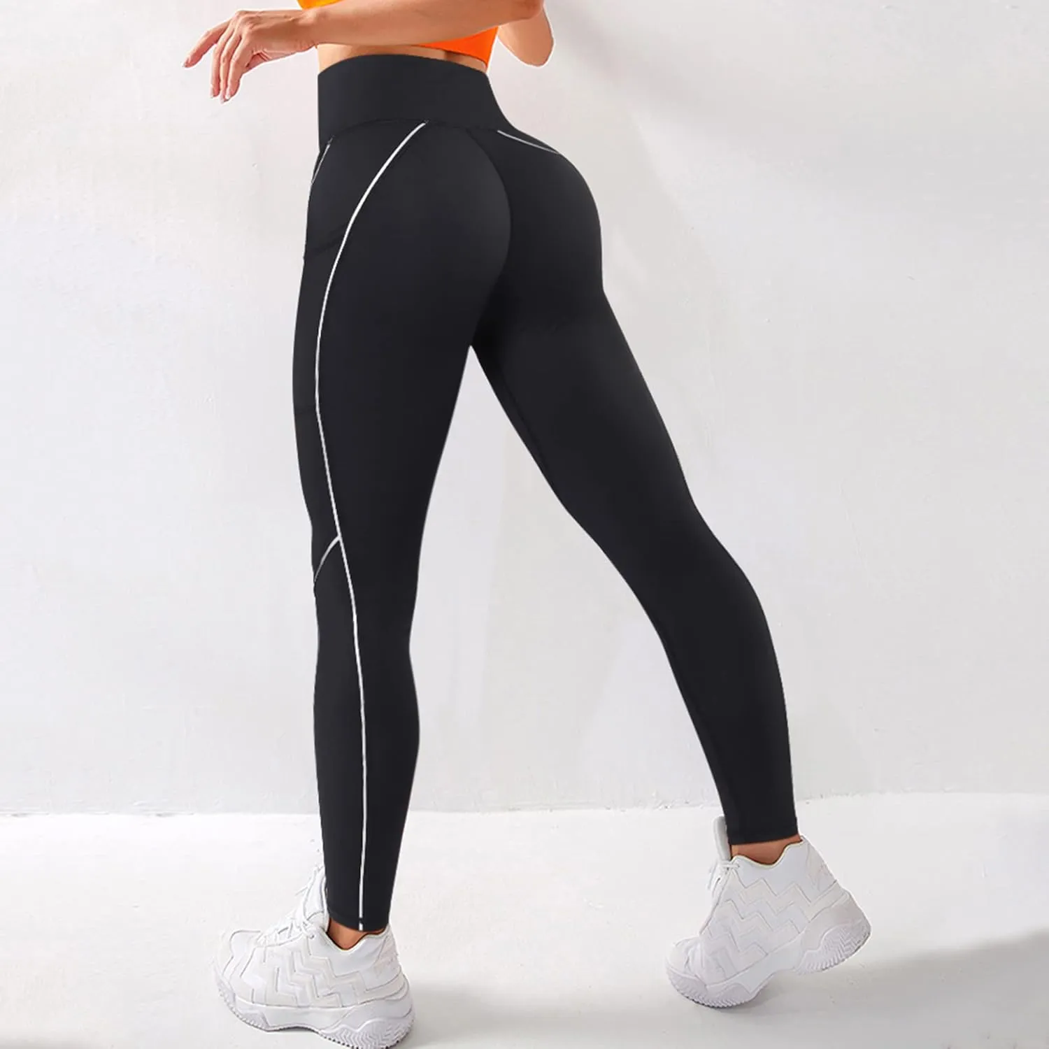 MOOSLOVER Women V Cross Waist Butt Lifting Leggings with Pockets High Waisted Yoga Pants