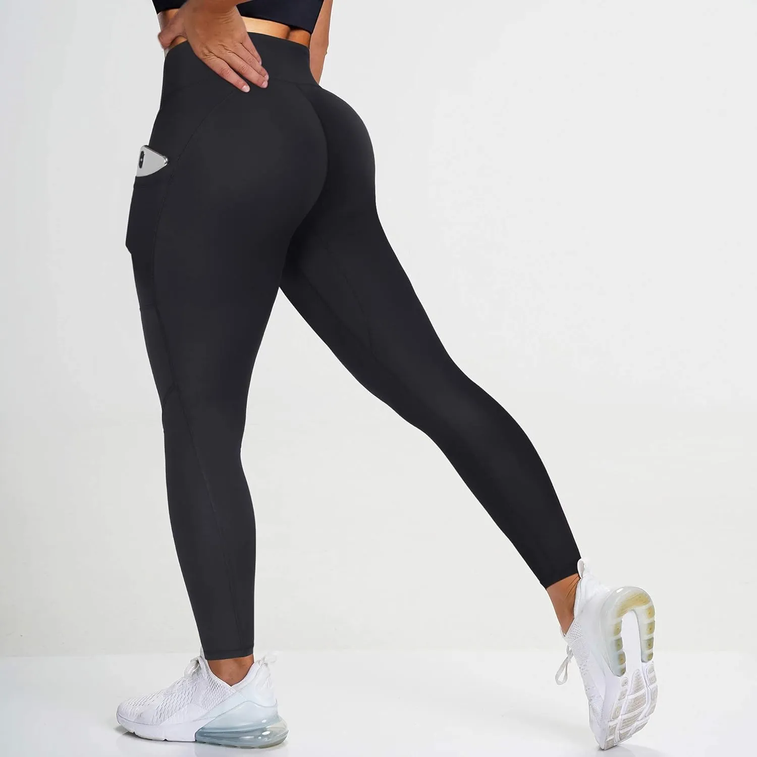 MOOSLOVER Women V Cross Waist Butt Lifting Leggings with Pockets High Waisted Yoga Pants