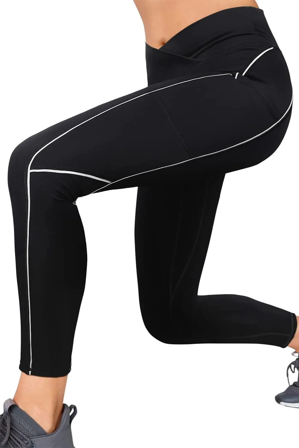 MOOSLOVER Women V Cross Waist Butt Lifting Leggings with Pockets High Waisted Yoga Pants