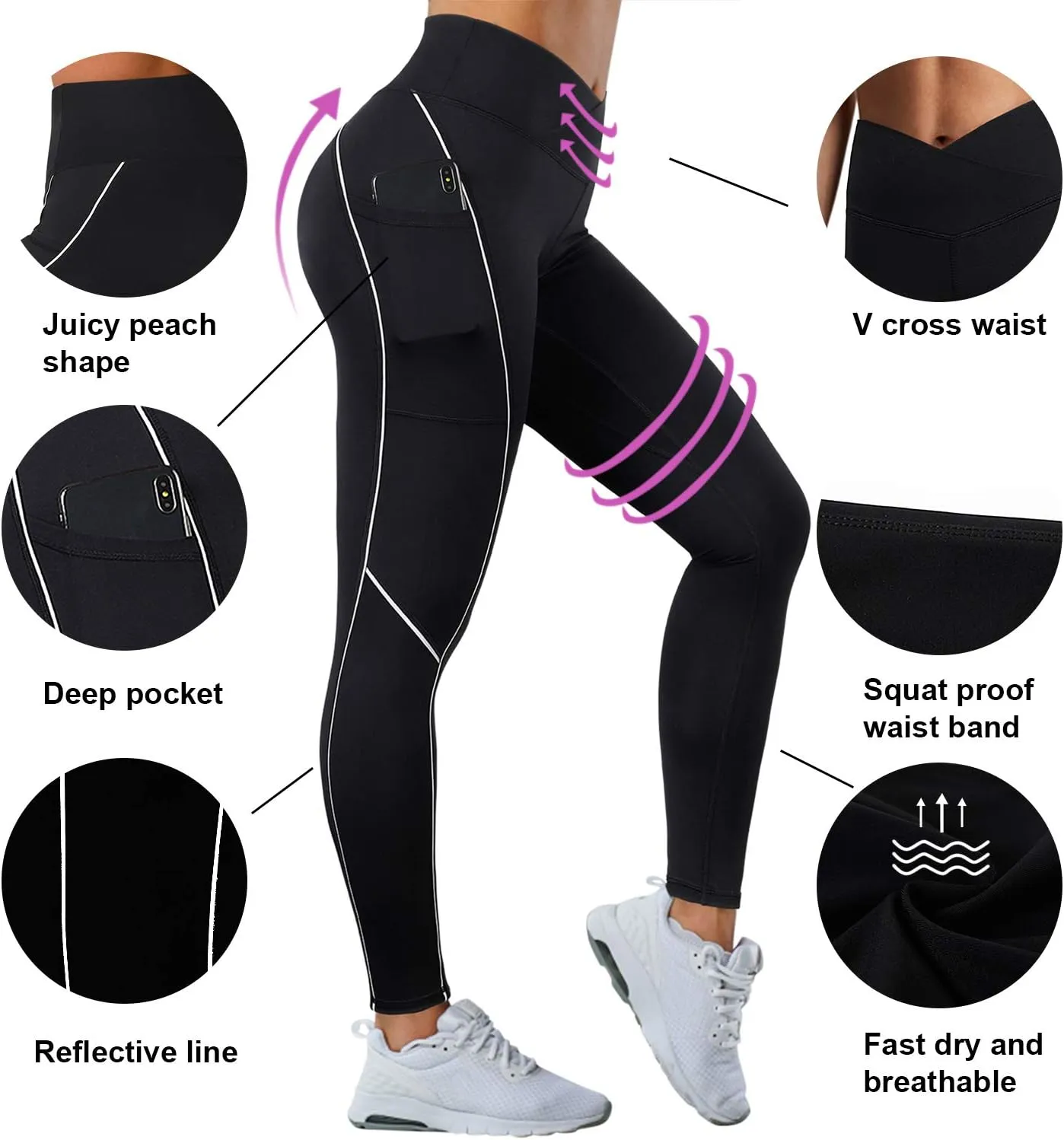 MOOSLOVER Women V Cross Waist Butt Lifting Leggings with Pockets High Waisted Yoga Pants