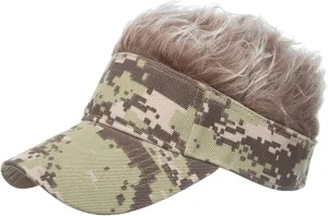 Novelty Funny Hair Visor Cap Sun Visor Hat with Wig Hairs Adjustable Fashion Baseball Cap for Men & Women Birthday
