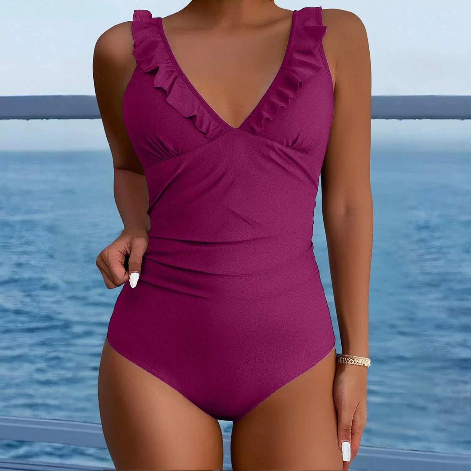 One Piece Bathing Suit Women's Slimming and Shielding Two Swimsuit for Women with Straps Women's Ribbed One Piece