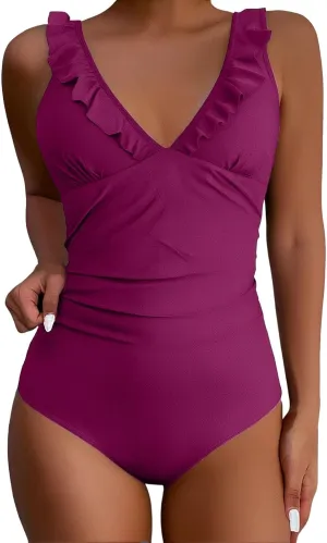 One Piece Bathing Suit Women's Slimming and Shielding Two Swimsuit for Women with Straps Women's Ribbed One Piece