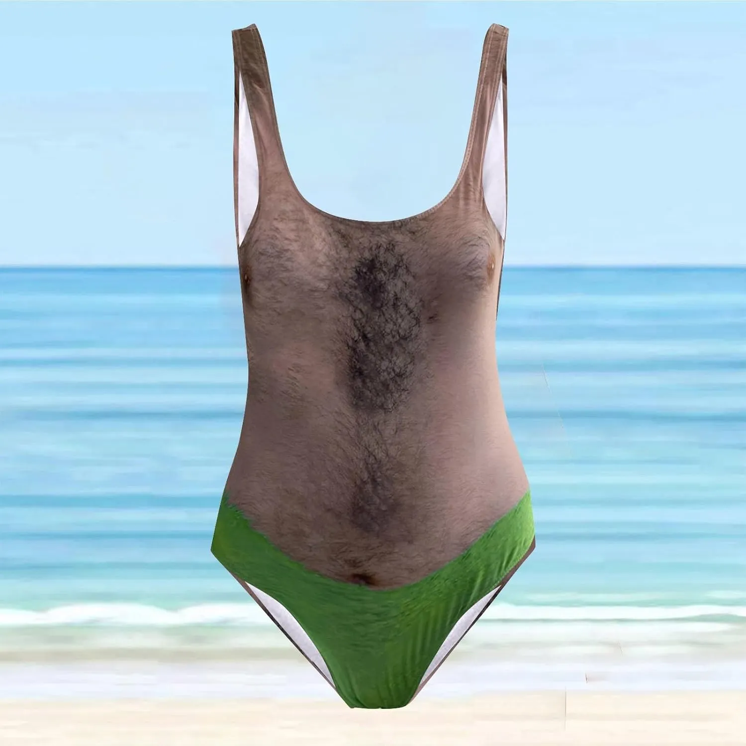 One Piece Swimsuit Funny Hairy Chest Swimwear Bathing Suit for Women Beachwear Bodysuits for Women Swimwear Novelty