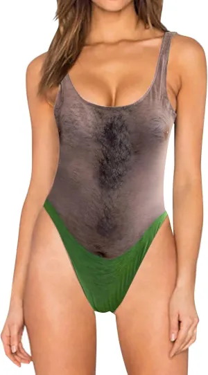 One Piece Swimsuit Funny Hairy Chest Swimwear Bathing Suit for Women Beachwear Bodysuits for Women Swimwear Novelty