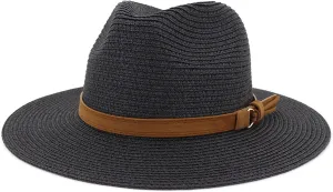 Panama Straw Hat for Women Vintage Wide Brim Summer Straw Hat Classic Sun Hats for Beach Ladies Foldable Fedora