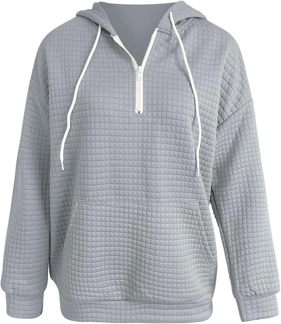 Plus Size Waffle Hooded Sweatshirts Quarter Zip Pullover Sweaters Fall Comfy Loose Fit Casual String Hoodies Blouse