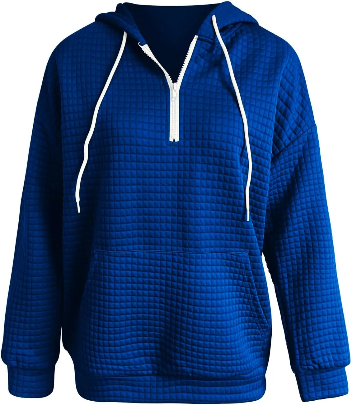 Plus Size Waffle Hooded Sweatshirts Quarter Zip Pullover Sweaters Fall Comfy Loose Fit Casual String Hoodies Blouse