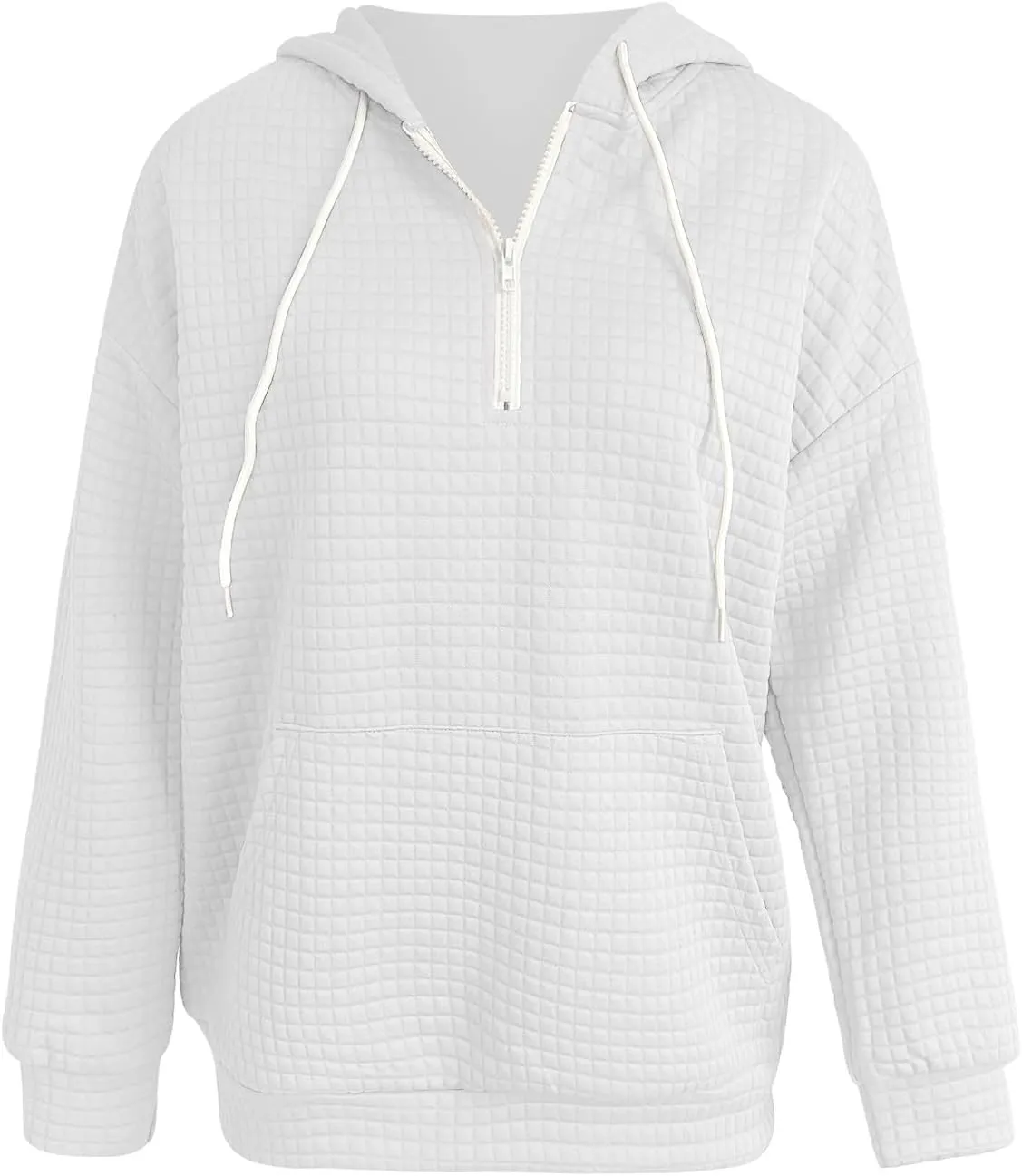 Plus Size Waffle Hooded Sweatshirts Quarter Zip Pullover Sweaters Fall Comfy Loose Fit Casual String Hoodies Blouse