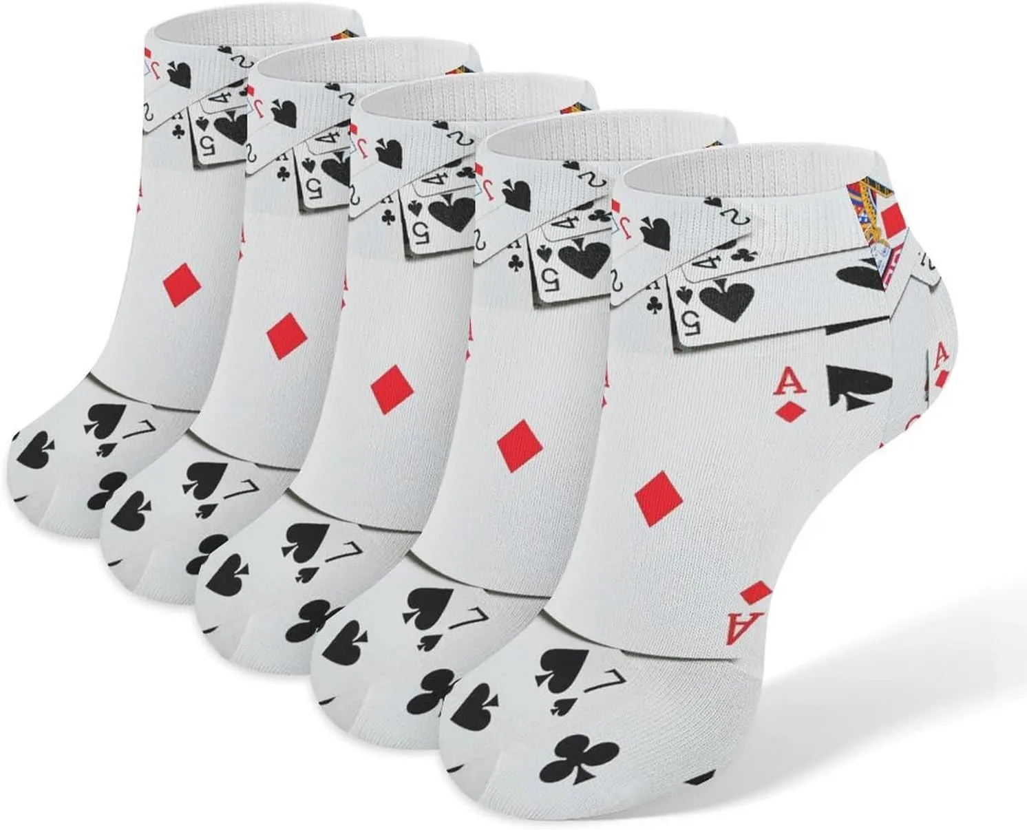 Poker Cards 5 Pairs Ankle Socks Low-Cut Non Slip Athletic Running Flat Sock for Men And Women