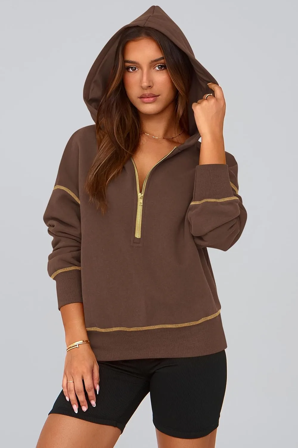 PRETTYGARDEN Women's Hooded Sweatshirts Long Sleeve Half Zip Cropped Hoodie Pullover Winter Fashion Clothes