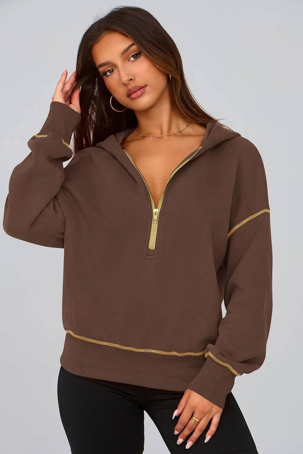 PRETTYGARDEN Women's Hooded Sweatshirts Long Sleeve Half Zip Cropped Hoodie Pullover Winter Fashion Clothes