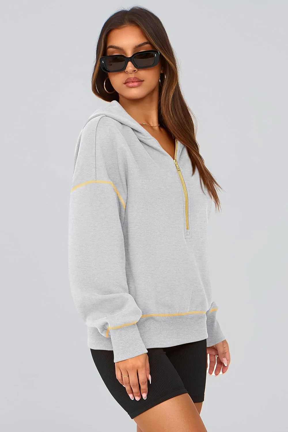 PRETTYGARDEN Women's Hooded Sweatshirts Long Sleeve Half Zip Cropped Hoodie Pullover Winter Fashion Clothes