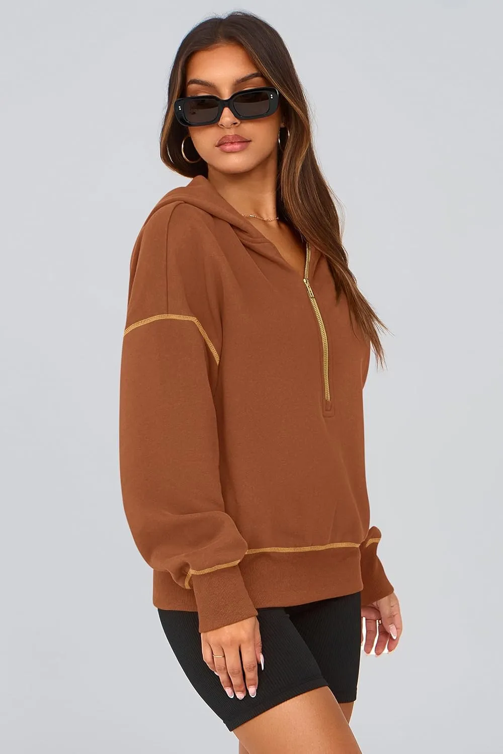 PRETTYGARDEN Women's Hooded Sweatshirts Long Sleeve Half Zip Cropped Hoodie Pullover Winter Fashion Clothes
