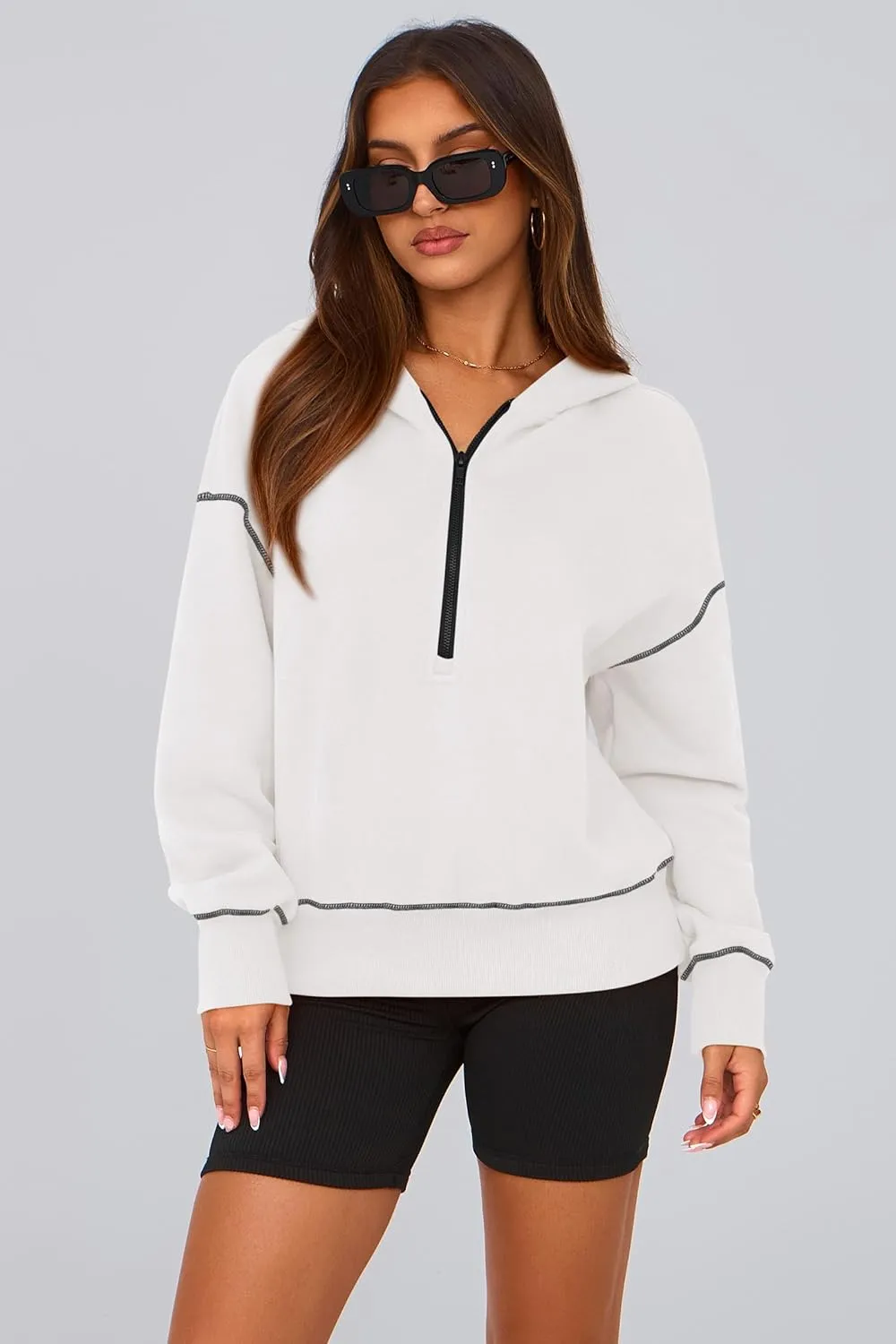 PRETTYGARDEN Women's Hooded Sweatshirts Long Sleeve Half Zip Cropped Hoodie Pullover Winter Fashion Clothes
