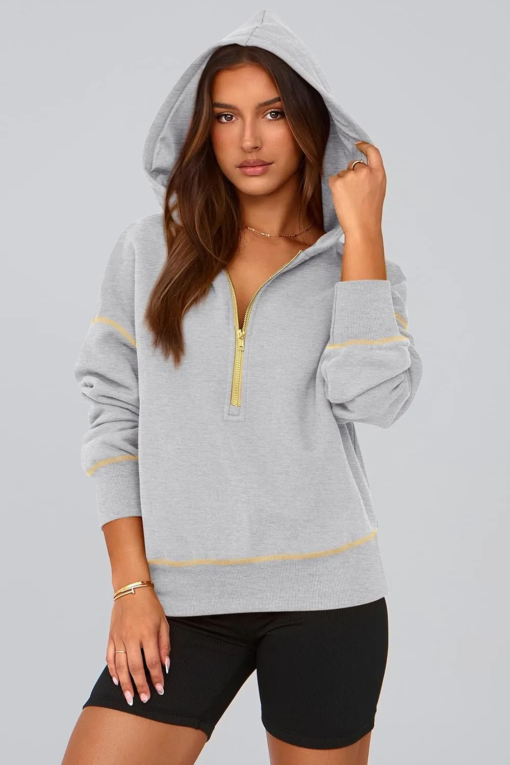PRETTYGARDEN Women's Hooded Sweatshirts Long Sleeve Half Zip Cropped Hoodie Pullover Winter Fashion Clothes
