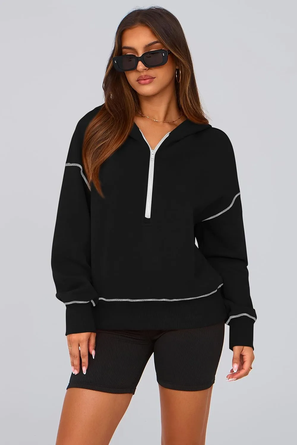 PRETTYGARDEN Women's Hooded Sweatshirts Long Sleeve Half Zip Cropped Hoodie Pullover Winter Fashion Clothes