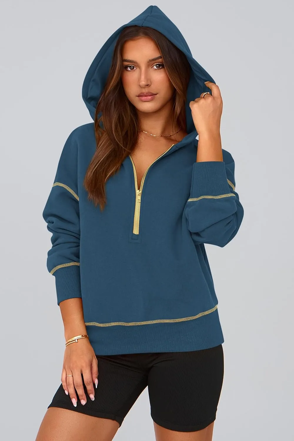 PRETTYGARDEN Women's Hooded Sweatshirts Long Sleeve Half Zip Cropped Hoodie Pullover Winter Fashion Clothes