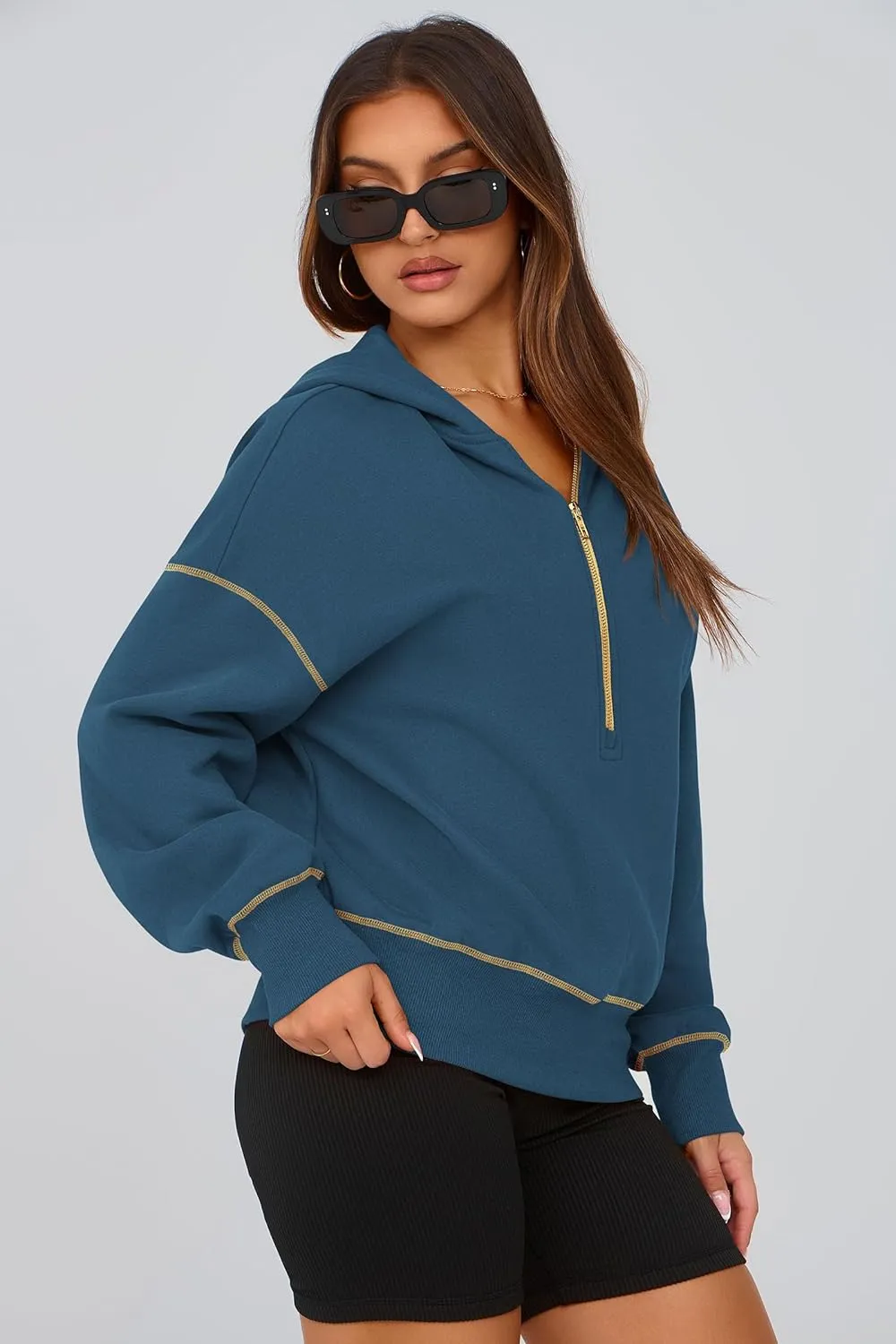 PRETTYGARDEN Women's Hooded Sweatshirts Long Sleeve Half Zip Cropped Hoodie Pullover Winter Fashion Clothes