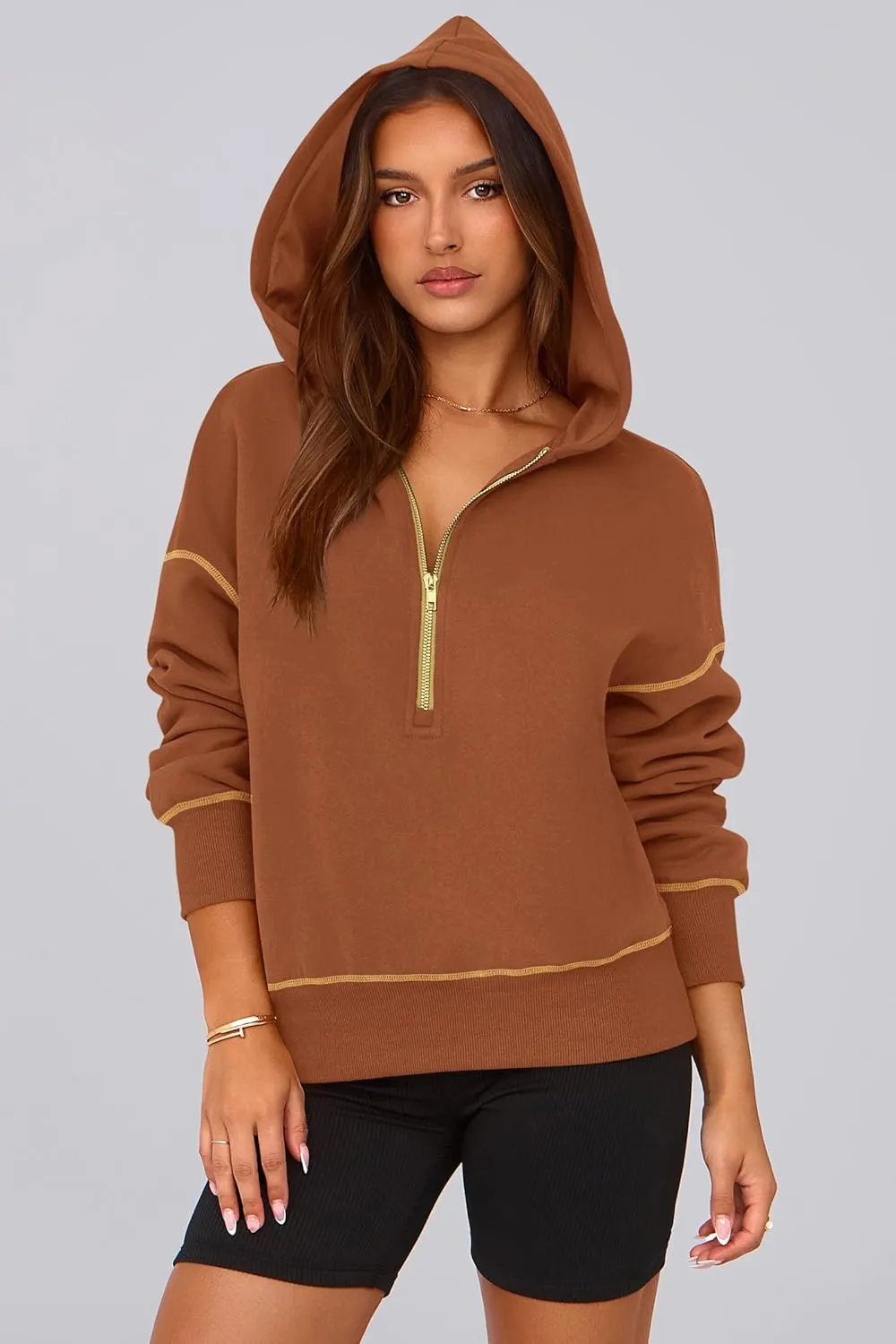 PRETTYGARDEN Women's Hooded Sweatshirts Long Sleeve Half Zip Cropped Hoodie Pullover Winter Fashion Clothes