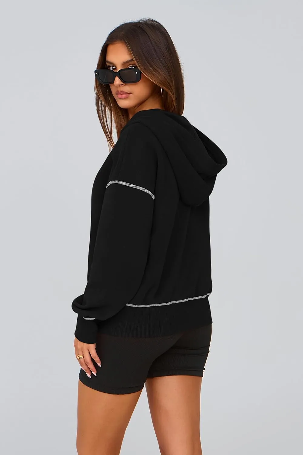 PRETTYGARDEN Women's Hooded Sweatshirts Long Sleeve Half Zip Cropped Hoodie Pullover Winter Fashion Clothes