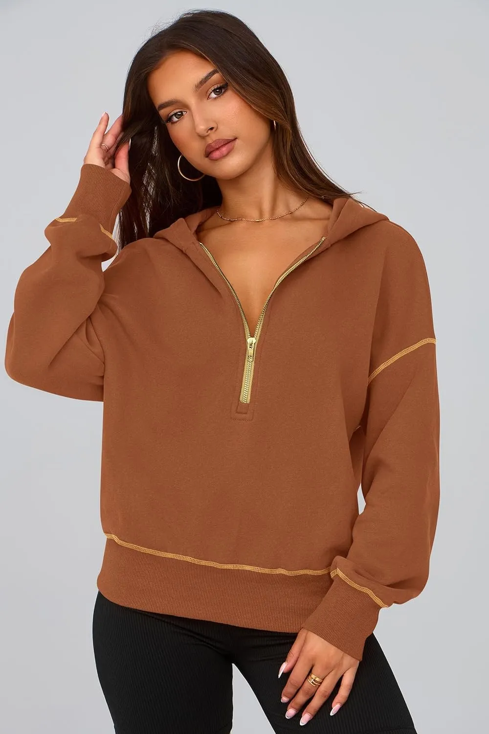 PRETTYGARDEN Women's Hooded Sweatshirts Long Sleeve Half Zip Cropped Hoodie Pullover Winter Fashion Clothes