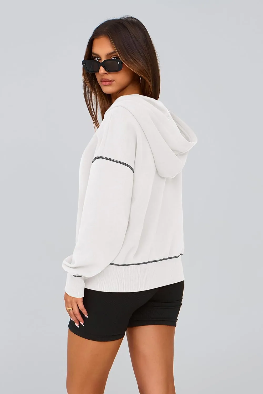 PRETTYGARDEN Women's Hooded Sweatshirts Long Sleeve Half Zip Cropped Hoodie Pullover Winter Fashion Clothes
