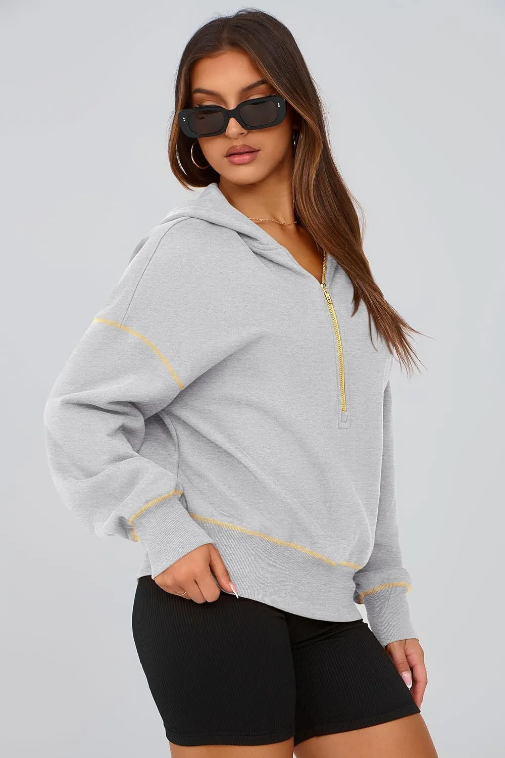 PRETTYGARDEN Women's Hooded Sweatshirts Long Sleeve Half Zip Cropped Hoodie Pullover Winter Fashion Clothes