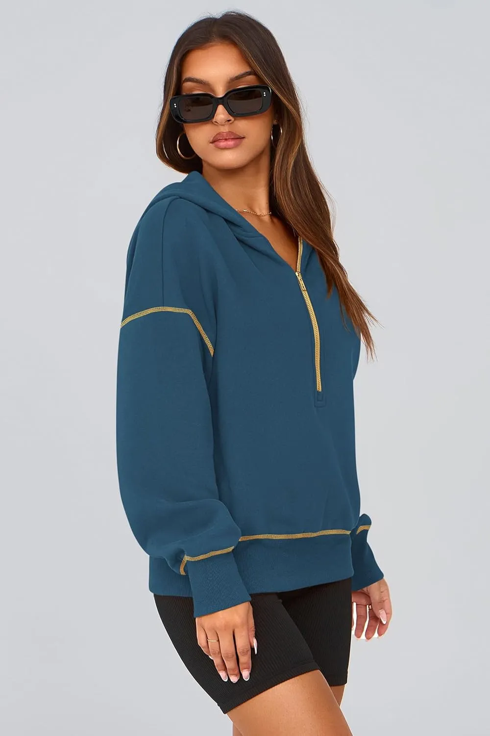 PRETTYGARDEN Women's Hooded Sweatshirts Long Sleeve Half Zip Cropped Hoodie Pullover Winter Fashion Clothes