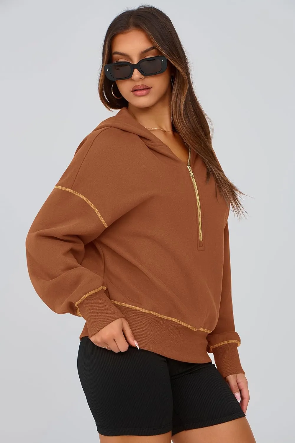 PRETTYGARDEN Women's Hooded Sweatshirts Long Sleeve Half Zip Cropped Hoodie Pullover Winter Fashion Clothes