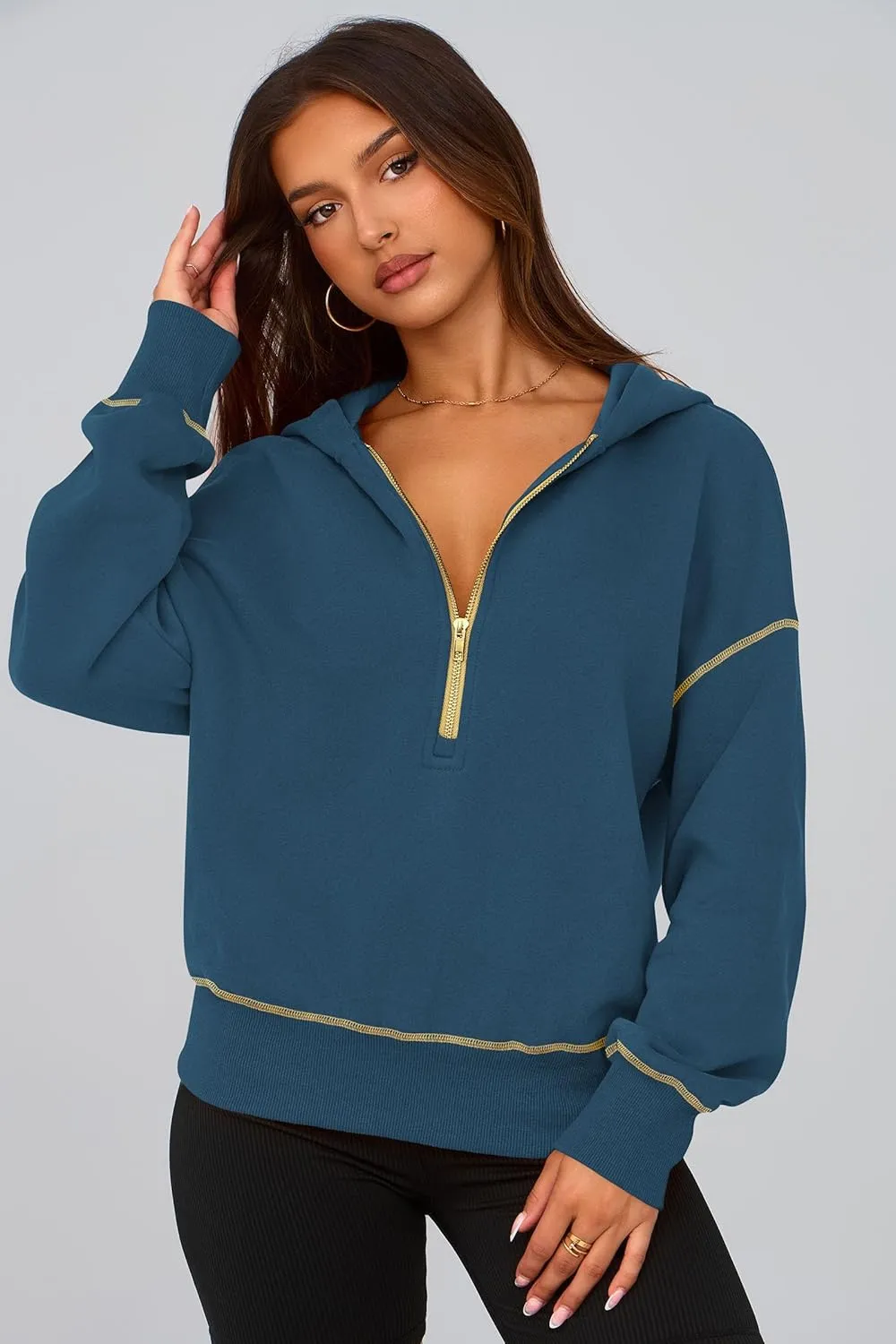 PRETTYGARDEN Women's Hooded Sweatshirts Long Sleeve Half Zip Cropped Hoodie Pullover Winter Fashion Clothes