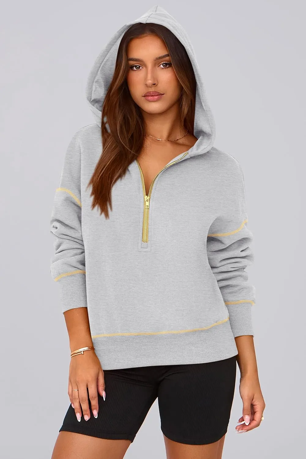 PRETTYGARDEN Women's Hooded Sweatshirts Long Sleeve Half Zip Cropped Hoodie Pullover Winter Fashion Clothes