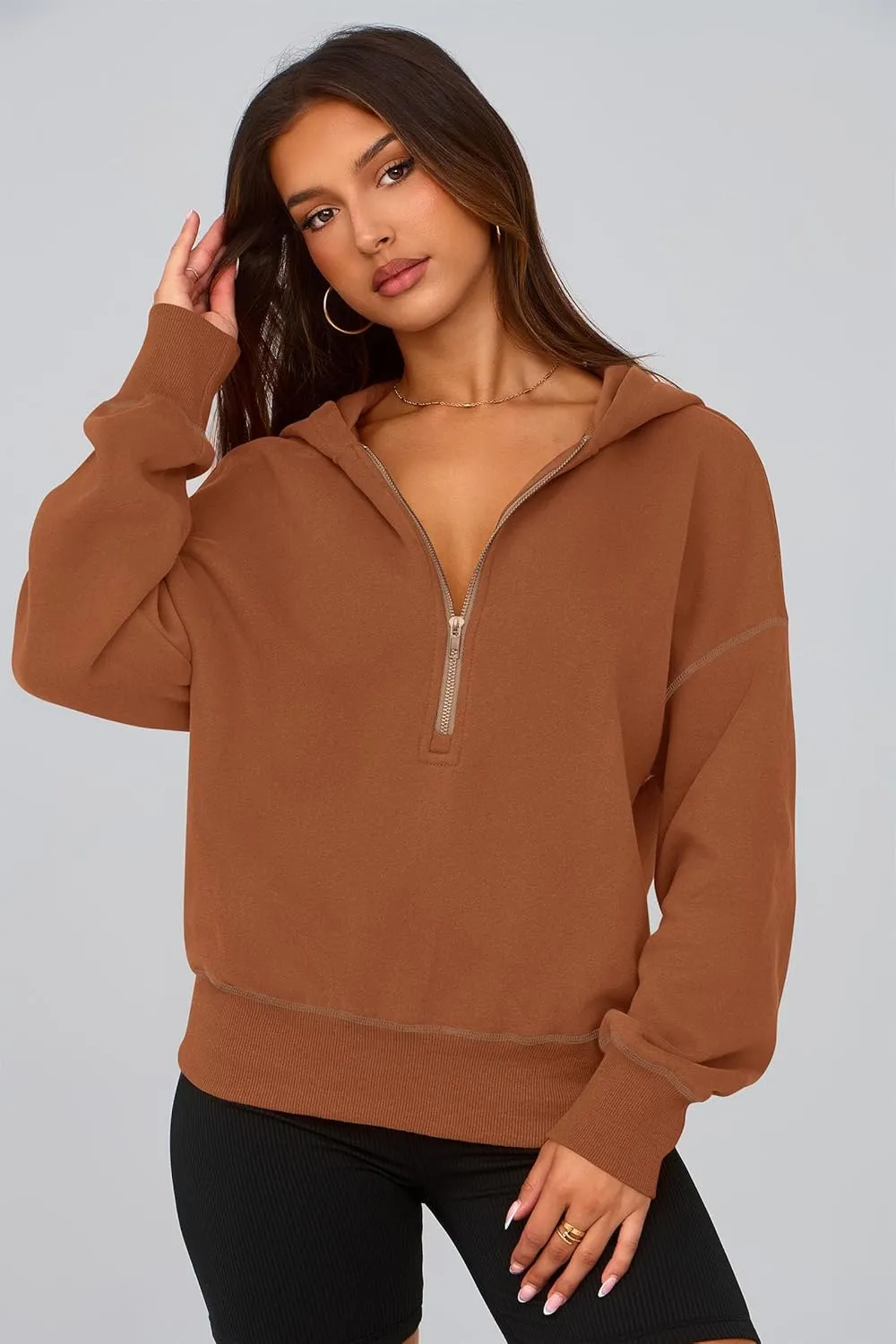 PRETTYGARDEN Women's Hooded Sweatshirts Long Sleeve Half Zip Cropped Hoodie Pullover Winter Fashion Clothes