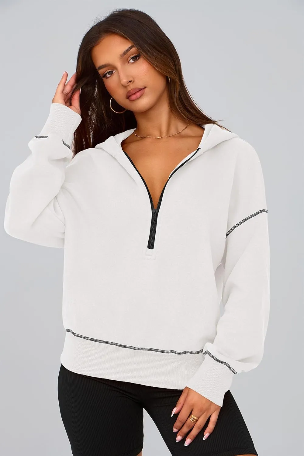 PRETTYGARDEN Women's Hooded Sweatshirts Long Sleeve Half Zip Cropped Hoodie Pullover Winter Fashion Clothes