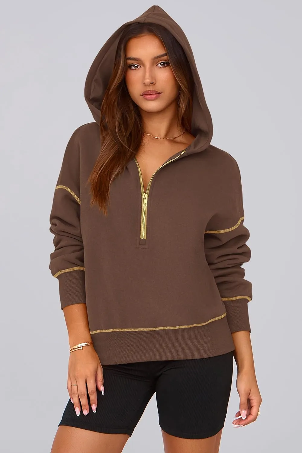PRETTYGARDEN Women's Hooded Sweatshirts Long Sleeve Half Zip Cropped Hoodie Pullover Winter Fashion Clothes
