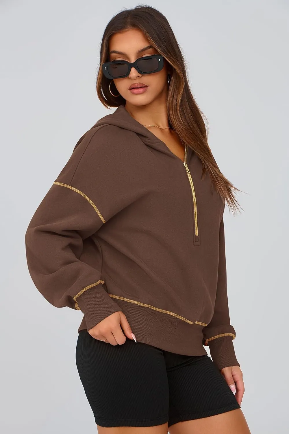 PRETTYGARDEN Women's Hooded Sweatshirts Long Sleeve Half Zip Cropped Hoodie Pullover Winter Fashion Clothes