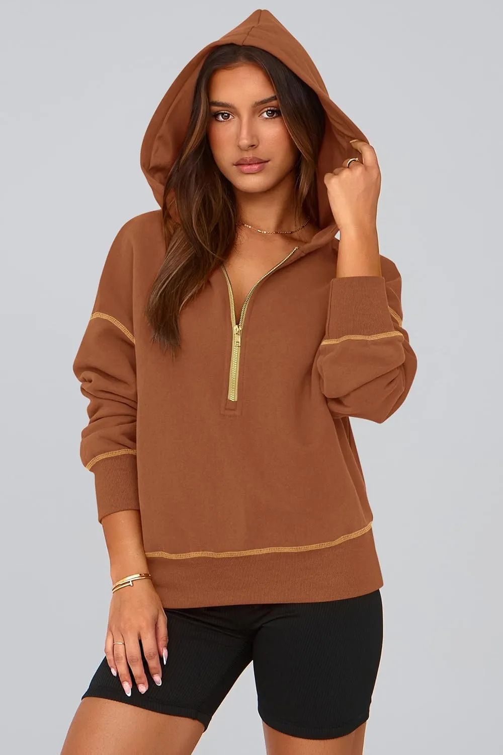PRETTYGARDEN Women's Hooded Sweatshirts Long Sleeve Half Zip Cropped Hoodie Pullover Winter Fashion Clothes