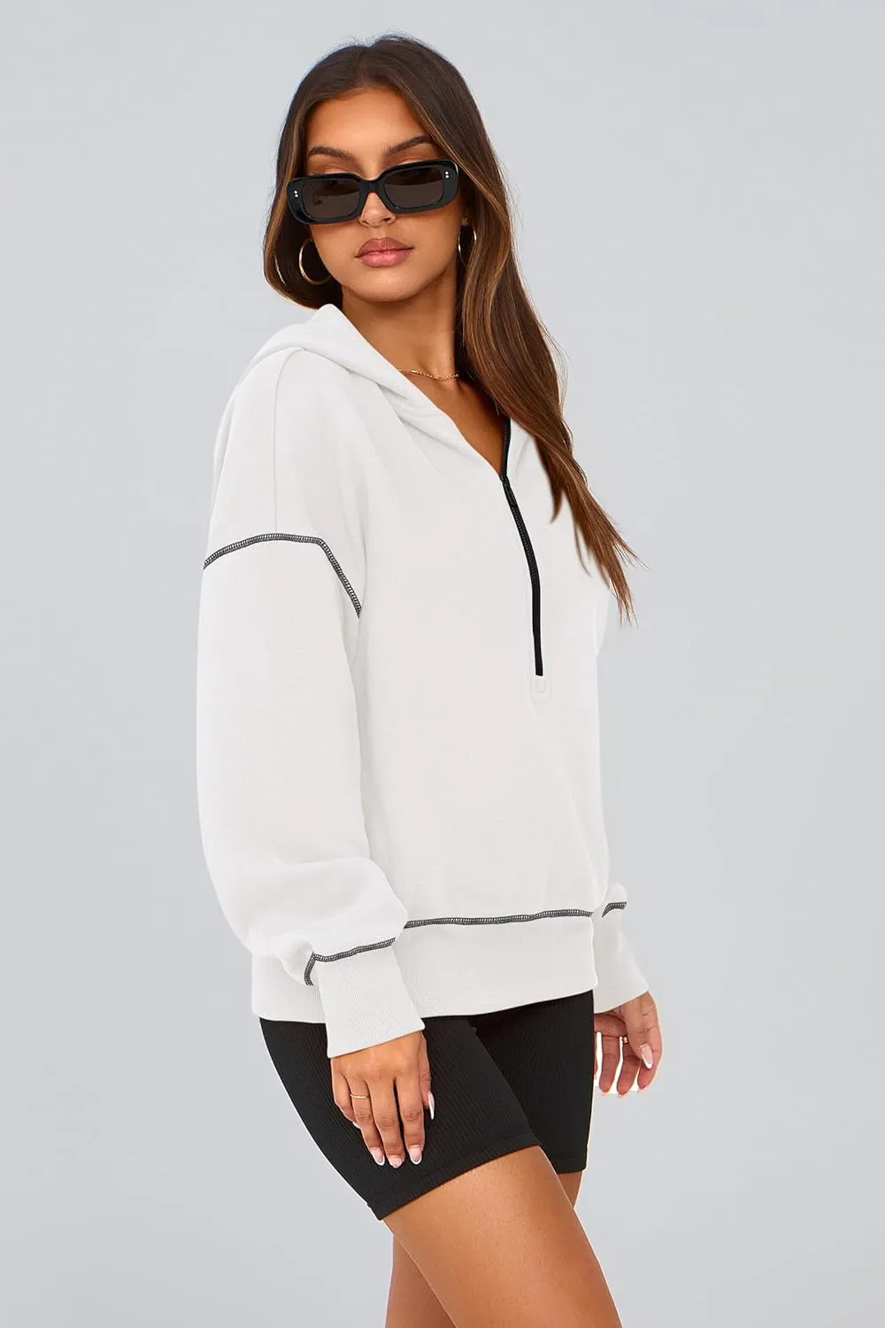 PRETTYGARDEN Women's Hooded Sweatshirts Long Sleeve Half Zip Cropped Hoodie Pullover Winter Fashion Clothes
