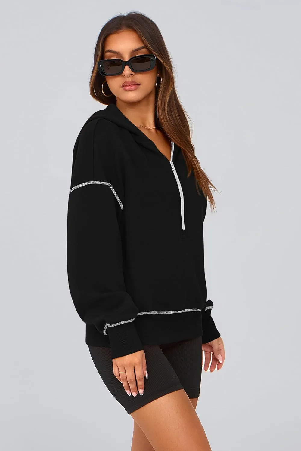 PRETTYGARDEN Women's Hooded Sweatshirts Long Sleeve Half Zip Cropped Hoodie Pullover Winter Fashion Clothes