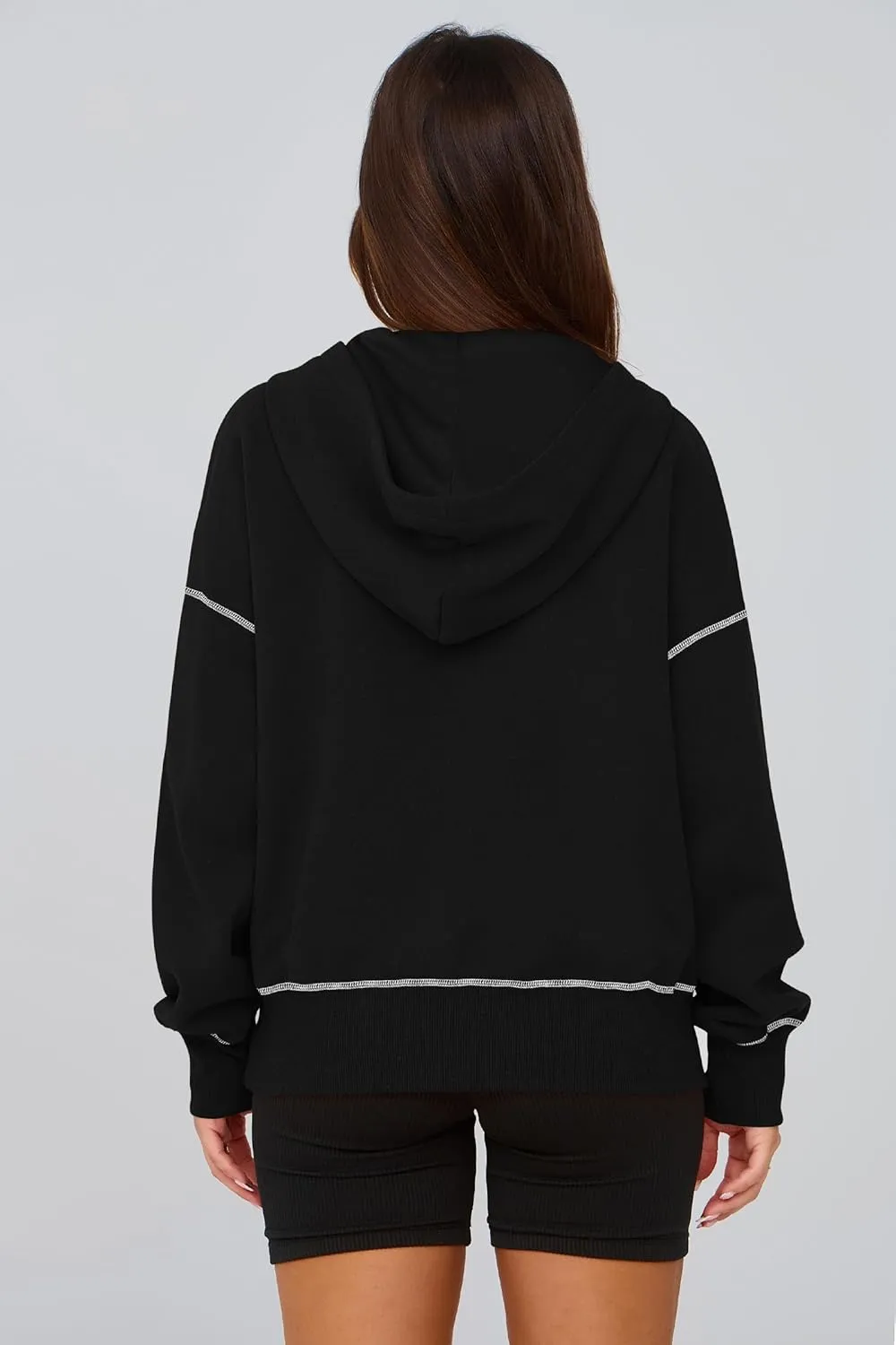PRETTYGARDEN Women's Hooded Sweatshirts Long Sleeve Half Zip Cropped Hoodie Pullover Winter Fashion Clothes